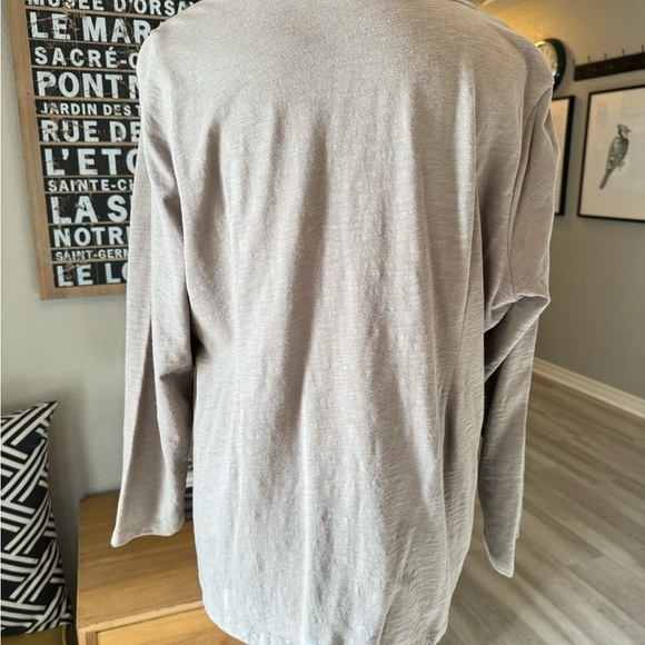 NWOT Soft Surroundings Top PL Green Gray Surplice Tunic Long Sleeve 100% Cotton - Picture 4 of 7